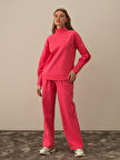 Xint Pembe Pamuk Dokulu Oversize Sweatshirt