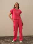 Xint Pembe Pamuk Dokulu Oversize Sweatshirt