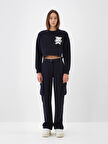 Xint Lacivert Pamuk Dokulu Oversize Sweatshirt