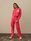 Xint Pembe Pamuk Dokulu Oversize Sweatshirt