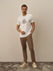 Xint Ekru Pamuk Dokulu Regular Fit Tişört
