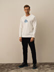 Xint Kırık Beyaz Pamuk Dokulu Regular Fit Uzun Kollu Tişört