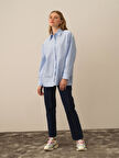 Xint Mavi Pamuk Dokulu Oversize Gömlek
