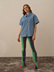 Xint Mavi Pamuk Dokulu Oversize Gömlek