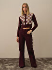 Xint Bordo Pamuk Dokulu Oversize Pantolon