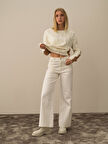 Xint Ekru Pamuk Dokulu Oversize Pantolon