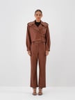Xint Camel Deri Görünümlü Oversize Ceket