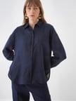 Lacivert Oversize Keten Gömlek