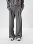 Xint Gri Esnek Dokulu Oversize Pantolon