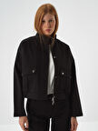 Xint Siyah Pamuk Dokulu Oversize Ceket