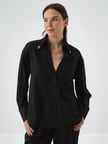 Xint Siyah Esnek Dokulu Oversize Bluz