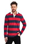 Erkek Lacivert Bordo Çizgili Polo Yaka Sweatshirt