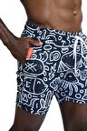 Enzo Stanley Erkek Desenli Lacivert Deniz Şortu