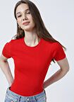 Fabrika Bisiklet Yaka Fitilli Kırmızı Kadın T-Shirt TEO