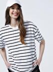 Fabrika Bisiklet Yaka  Basic  Siyah - Beyaz Kadın T-Shirt  -  K-MELISSA