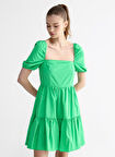 Aeropostale Yeşil Kadın Kısa Kollu Mini Düz Kare Yaka Elbise PONTE-Y