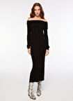 Straplez Yaka Fitilli Siyah Midi Kadın Elbise FC3WL-ELB19