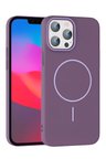 Fuchsia iPhone 15 Pro Max ile Uyumlu Broş Kablosuz Şarj Özellikli Kapak - Mor