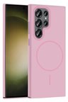 Fuchsia Samsung Galaxy S23 Ultra ile Uyumlu Broş Kablosuz Şarj Özellikli Kapak - Pembe