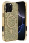 Fuchsia iPhone 16 Pro Max ile Uyumlu Helen Kablosuz Şarj Özellikli Kapak - Gold