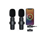 K9 Type-C Uyumlu-Gürültü Engelleme ve 20 Metre Menzilli 2 Adet Kablosuz Dijital Yaka Mikrofonu