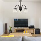 Matias 3Lü Siyah Kristalli, Taşlı Modern Tasarım Kristal Salon Avize