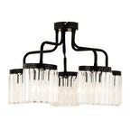 Ayan 5 Li Siyah Kristalli Taşlı Modern Tasarım Kristal Salon Avize