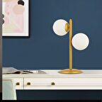 Siena 2Li Gold Boyalı Beyaz Camlı Masa Lambası Modern Tasarım -Yatak Odası-Salon Abajur