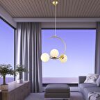 Ladre 3Lü Beyaz Camlı Gold Modern Sarkıt, MutfakYatak odası Salon Avize 