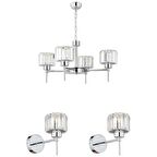 Sadem 4 Lü Krom Kaplama 3 Parça Kristalli Taşlı Modern Tasarım Kristal Salon Avize-Aplik Seti