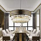 Massello Yuvarlak Gold Kaplamalı Kristalli Taşlı Modern Tasarım Kristal Salon Avize