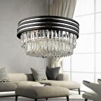 Massello Yuvarlak Krom Kaplamalı Kristalli Taşlı Modern Tasarım Kristal Salon Avize