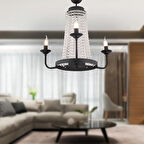 Carnation 3'lü Siyah Kristalli Taşlı Modern Tasarım Kristal Salon Avize