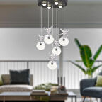 Lokken 5'li Yuvarlak Krom Kristal Ledli Modern Oturma Odası Salon Sarkıt Avize 