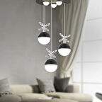 Ekin 3'lü Yuvarlak 24 Watt Siyah Ledli Kelebek Detaylı Modern Koridor, Yatak Odası Salon Sarkıt Led Avize