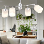 Abbey 4'lü Krom Beyaz Camlı Yuvarlak Modern Oturma Odası Salon Avize