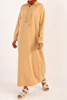 Açık Bej-Kapüşonlu Örme Elbise