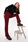 Bordo-Paçası Yırtmaçlı Pantolon