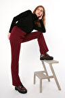 Bordo-Paçası Yırtmaçlı Pantolon