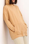 Açık Bej-Kapüşonlu Sweat Tunik