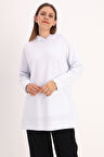 Beyaz-Kapüşonlu Sweat Hırka