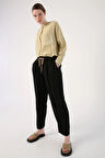 Siyah-Beli Lastikli Geniş Paça Pantolon