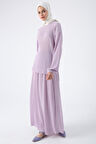 Lila-Pliseli Yırtmaç Detaylı Bluzlu Etekli Takım