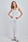 Beyaz-Pamuklu Paçası Püsküllü Pantolon