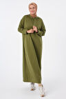 Haki-Kapüşonlu Örme Elbise