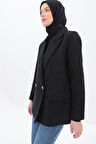 Siyah-Simli Tüvit Kumaş Blazer Ceket
