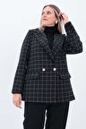 Siyah-Ekru-Simli Tüvit Kumaş Blazer Ceket