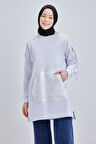Beyaz-Pamuklu Garnili Taş Detaylı Sweat Tunik