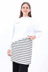 Ekru-Siyah-Pamuklu Çizgili İçlik Gömlek Etek