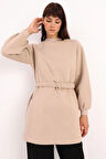 Bej-Pamuklu Kuşaklı Sweat Tunik